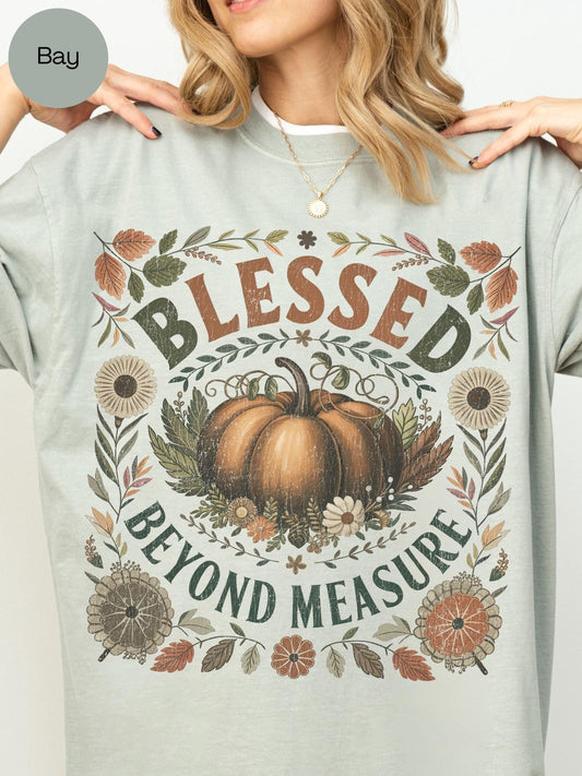 Thanksgiving Season Shirt Fall Fashion Collection Christian Faith Design Autumn Style Essential Pumpkin Pattern Details Premium Cotton Construction Comfort Colors Tee Beautiful Message Casual Wear Multiple Color Options Seasonal Wardrobe