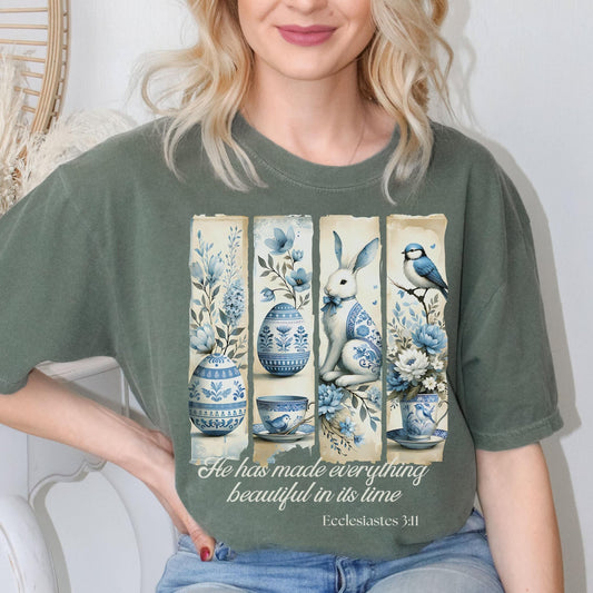 Comfort Colors Bible verse shirt with a faith-inspired chinoiserie style ideal for church wear and spiritual celebrations