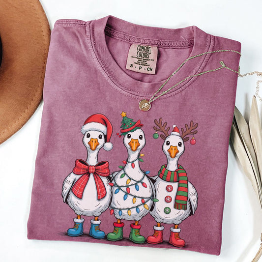 Funny Christmas Goose Comfort Colors Tee Berry