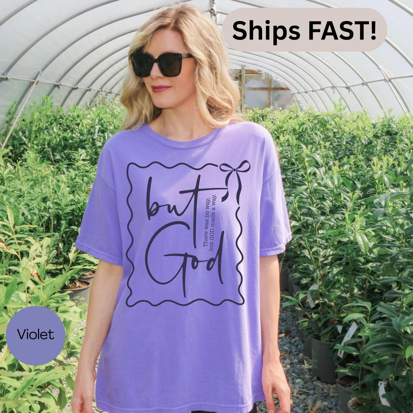 Faith gift for mom or grandma with stylish But God message, perfect for church, Bible study, or everyday wear, soft and comfy religious tee