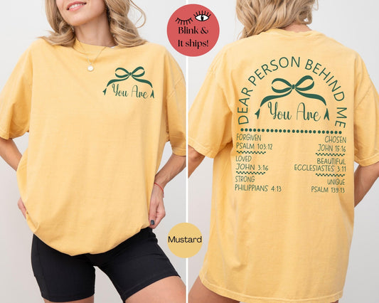 Christian t-shirt with comforting scripture-inspired words on the back is a great way to witness faith while wearing a cozy and modern style