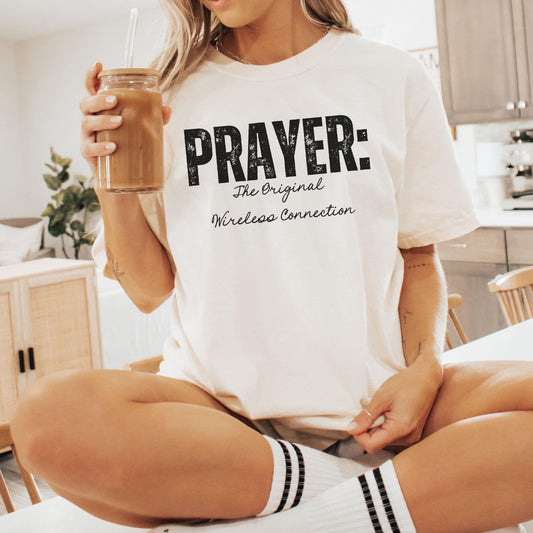 Bible verse t-shirt with an inspiring Christian message Prayer The Original Wireless Connection makes a great faith-based gift for believers and worshippers