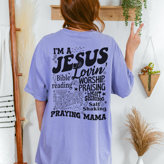 Comfort Colors Christian t shirt for moms with faith phrases like Kingdom Seeking and Praying Mama perfect for spiritual encouragement