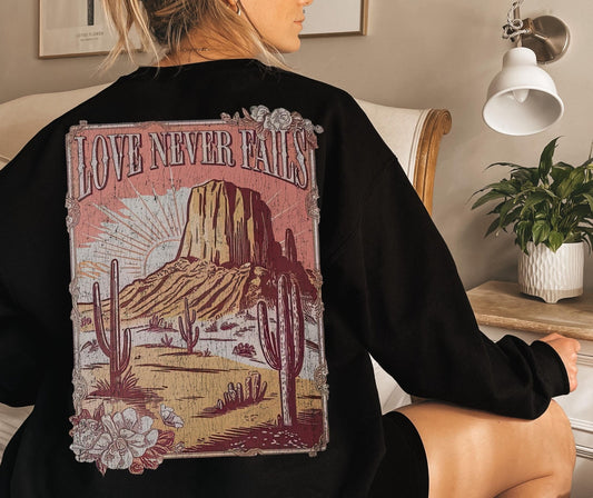 Western faith sweatshirt with Bible verse and cactus scene