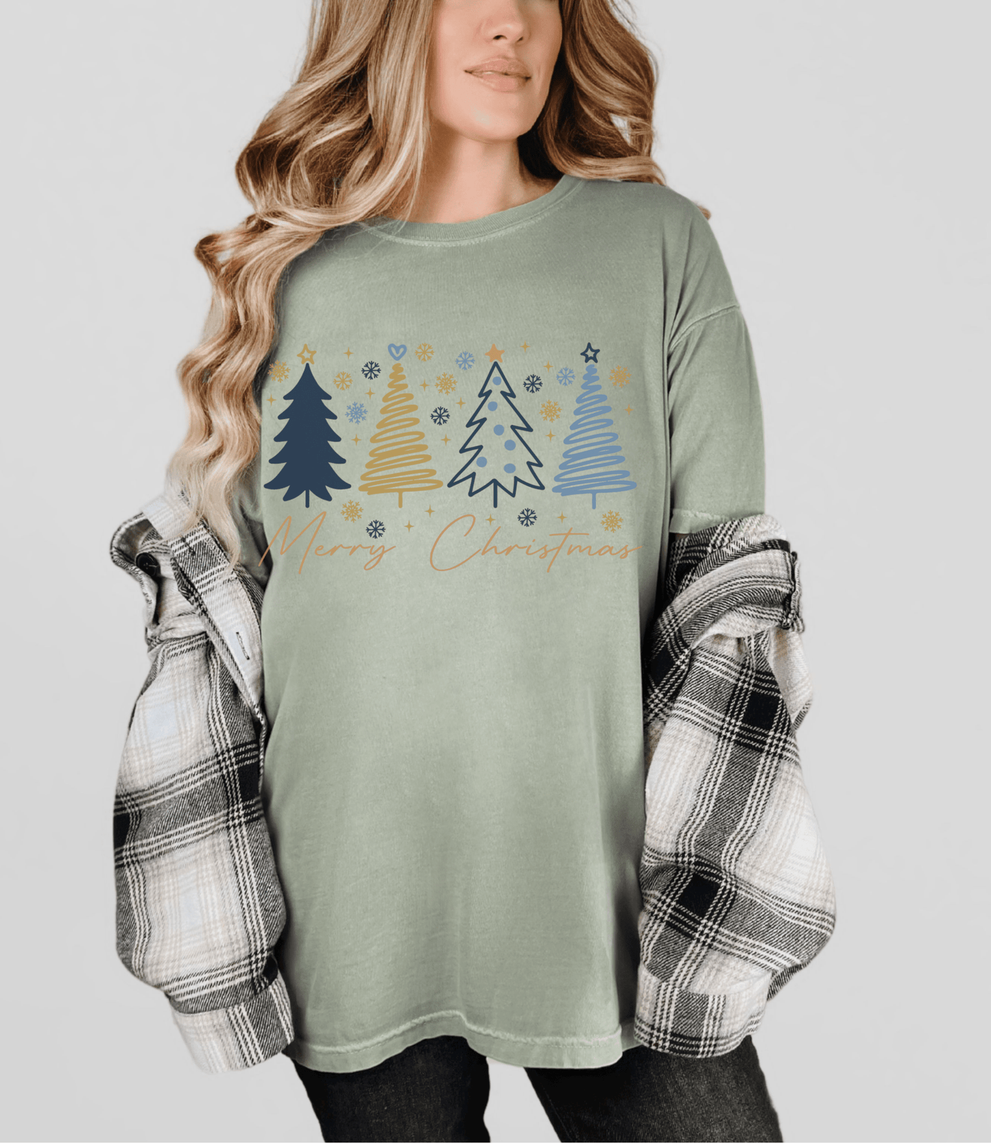 Merry Christmas Trees Comfort Color Tee Bay