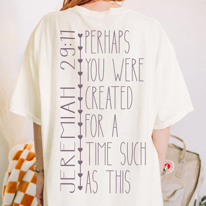 Faith based unisex t shirt featuring powerful Bible verse from Jeremiah and spiritual reminder that you are created for a purpose perfect for gifting or daily wear