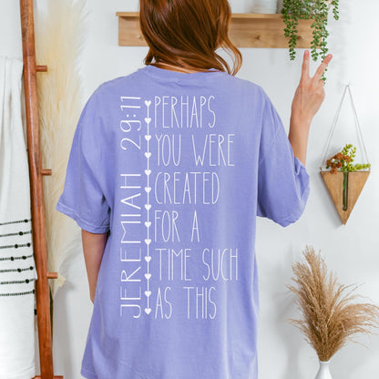 Comfort Colors oversized tee with minimalist scripture design for Christians wanting a wearable reminder of Jeremiah 29 11 and their God given purpose