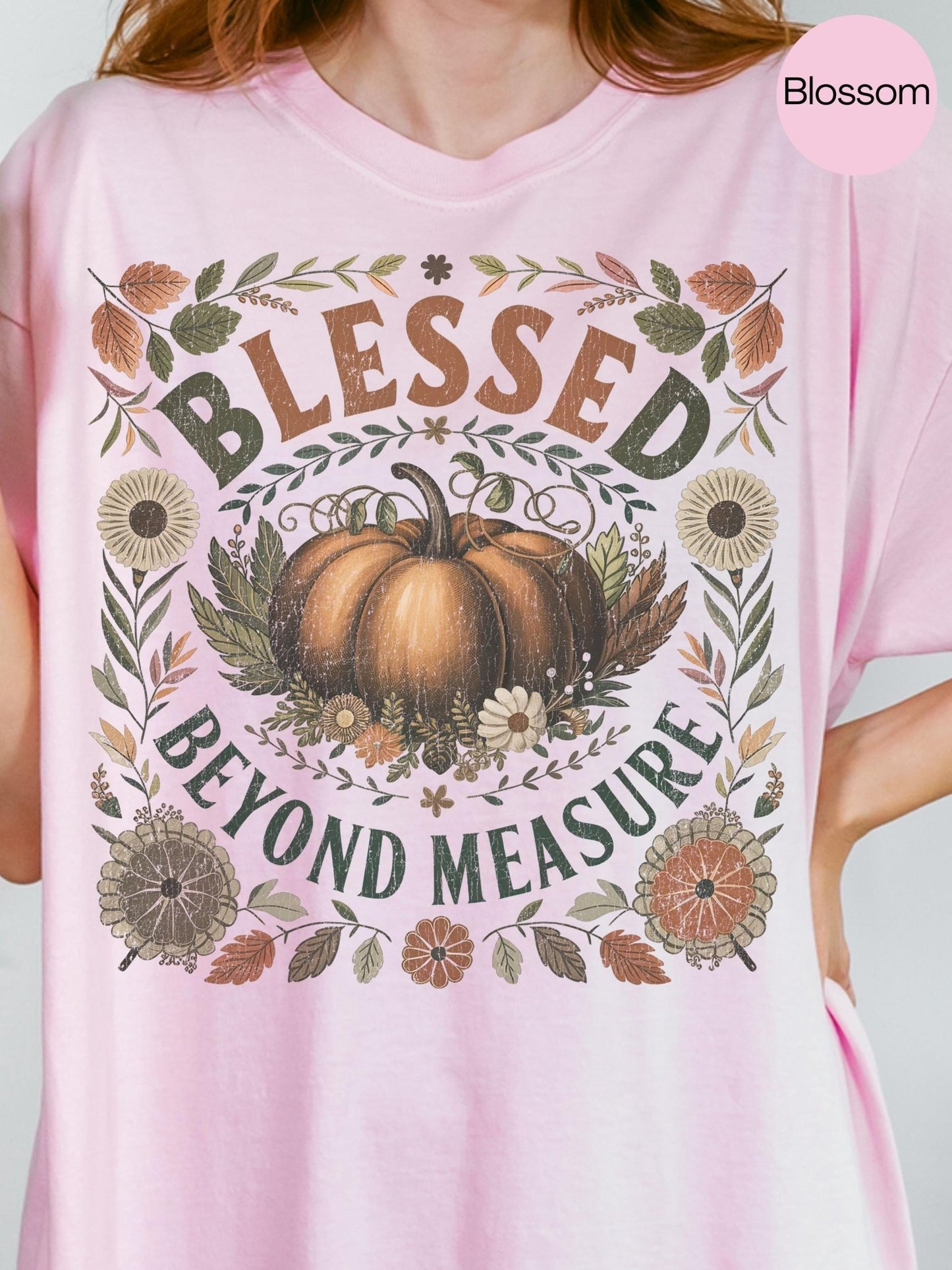 Fall Fashion Essential Christian Message Design Thanksgiving Season Style Premium Cotton Tee Comfort Colors Collection Beautiful Pumpkin Pattern Details Autumn Fashion Statement Multiple Size Options Casual Wear Beautiful Design Essential