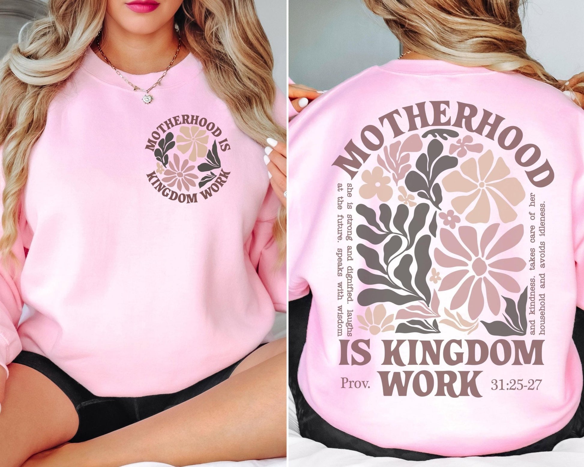 Faith based sweatshirt with motherhood scripture quote for godly women ideal for birthdays Mother’s Day or church gatherings