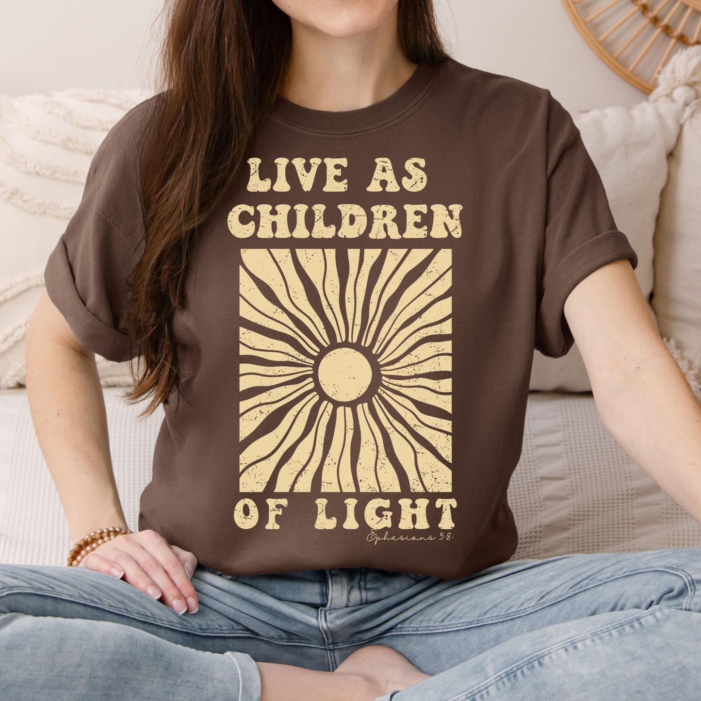 Retro Faith Based Unisex T-Shirt Bible Verse Ephesians 5 8 Live as Children of Light Inspirational Message Tee Vintage Christian Design Comfort Colors