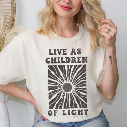 Christian T-Shirt Trendy Faith Fashion Unisex Comfort Colors Bible Verse Clothing Ephesians 5 8 Live as Children of Light Inspirational Message Tee