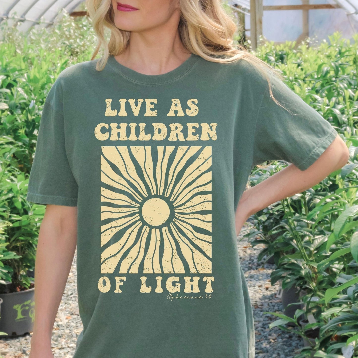 Christian T-Shirt Bible Verse Clothing Ephesians 5 8 Live as Children of Light Vintage Christian Tee Inspirational Message Shirt Retro Faith Based Fashion Unisex Christian Clothing