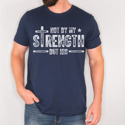 Cross and text Christian shirt for men with strong typography centered around relying on God perfect for Christian dads husbands or sons