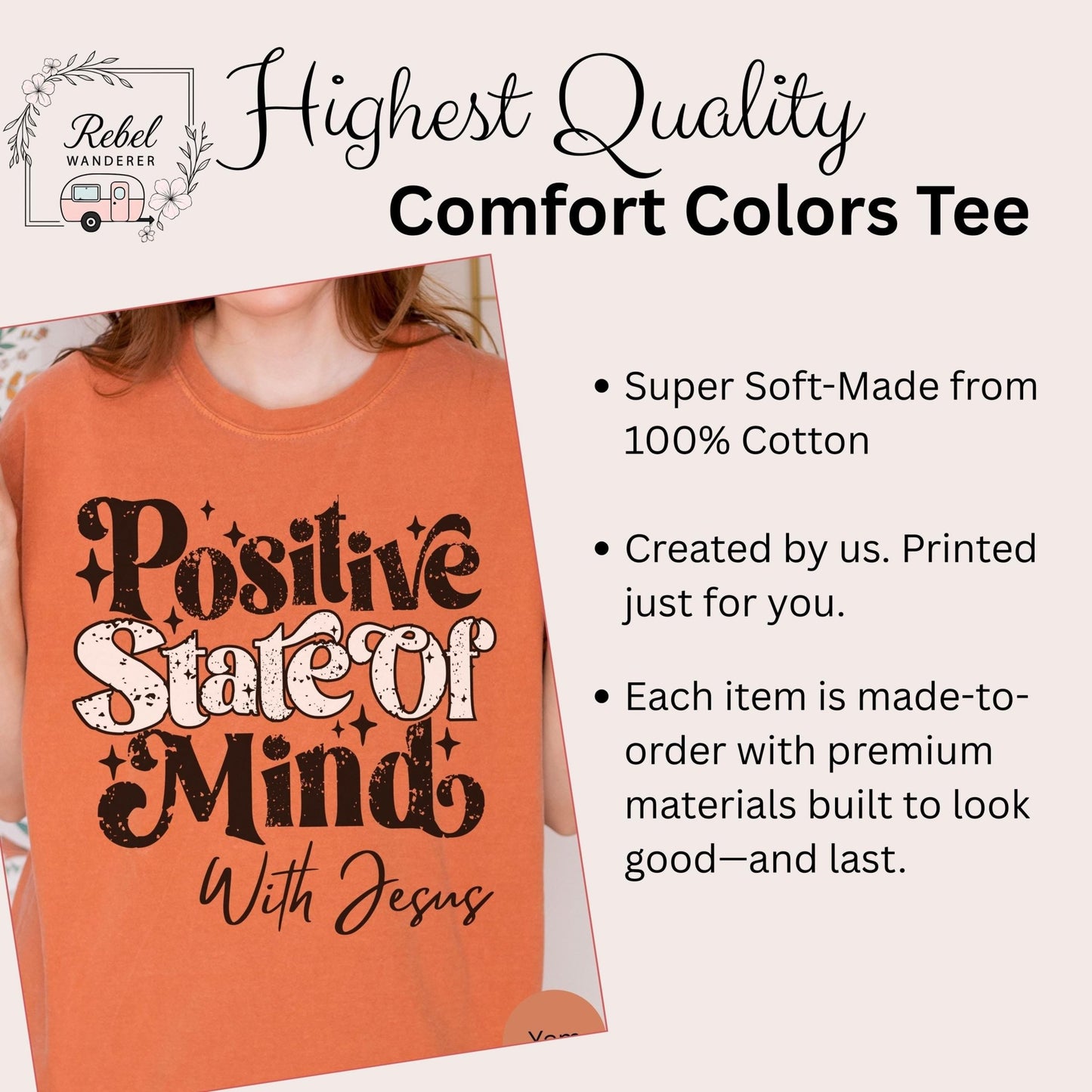 Uplifting tee with “Positive State of Mind with Jesus