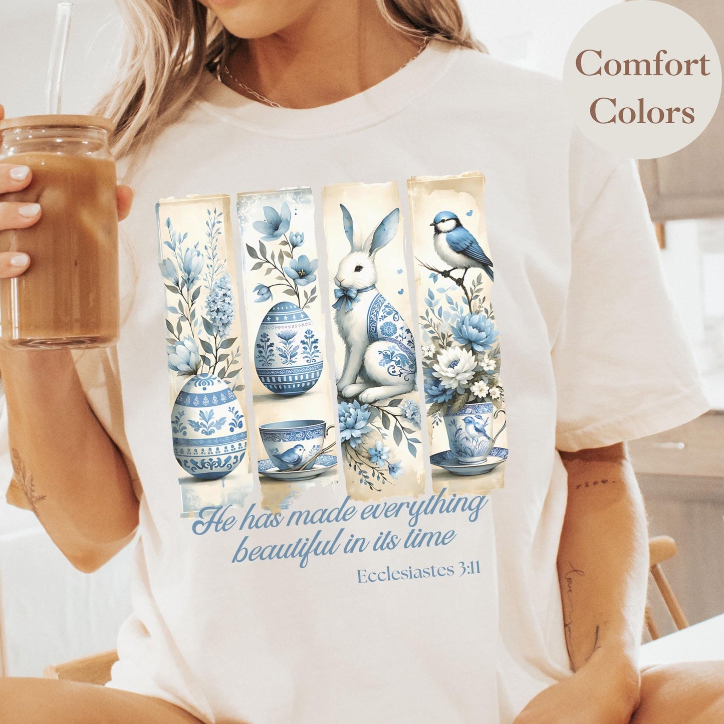 Religious Easter gift tee featuring a stunning chinoiserie Christian design making it a meaningful scripture-based gift