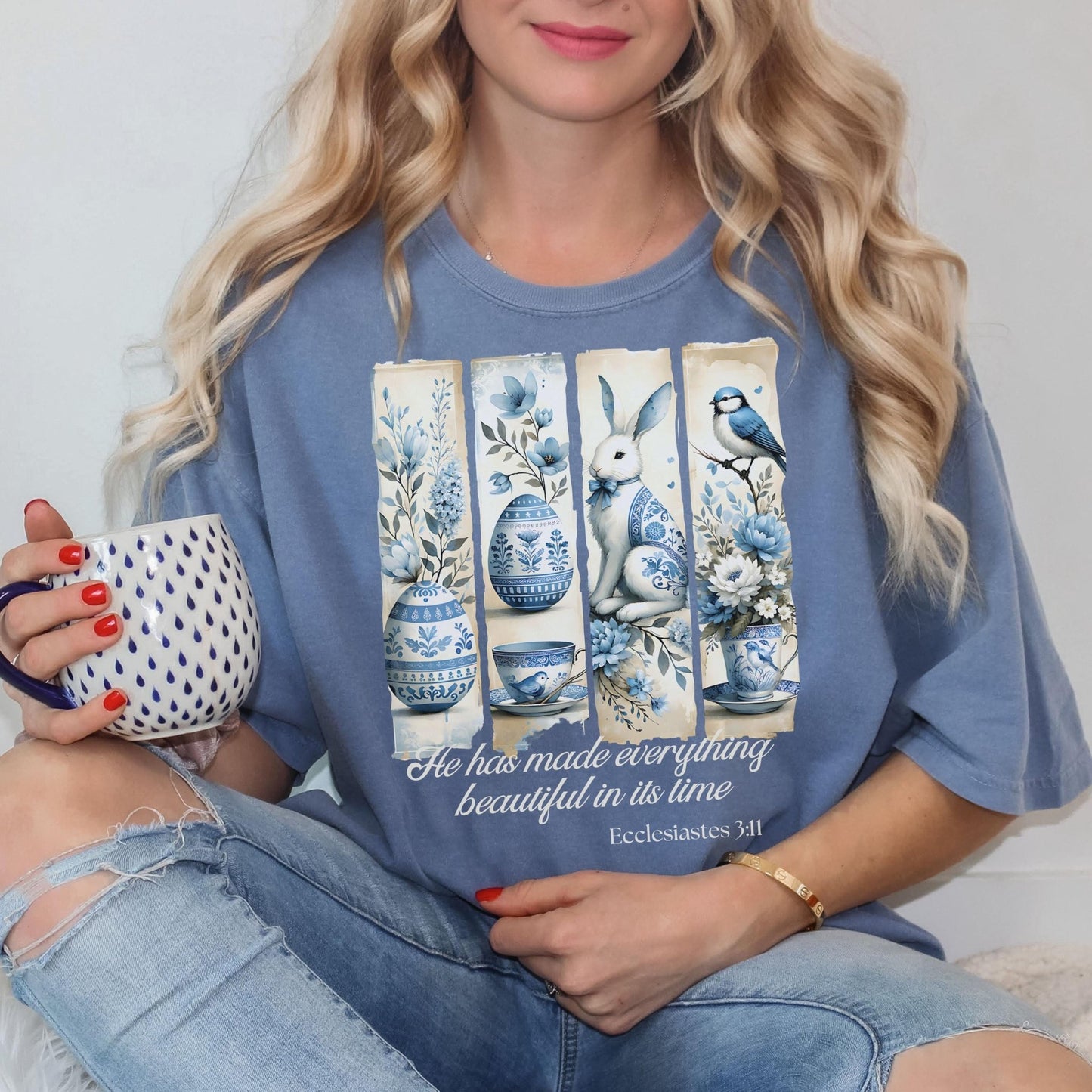 Faith-based Christianity shirt with a beautiful chinoiserie Easter design a great religious gift for women who love scripture apparel