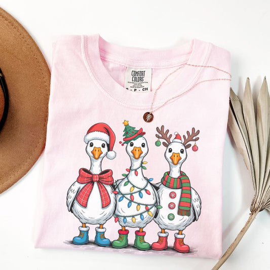 Funny Christmas Goose Comfort Colors Tee Blossom