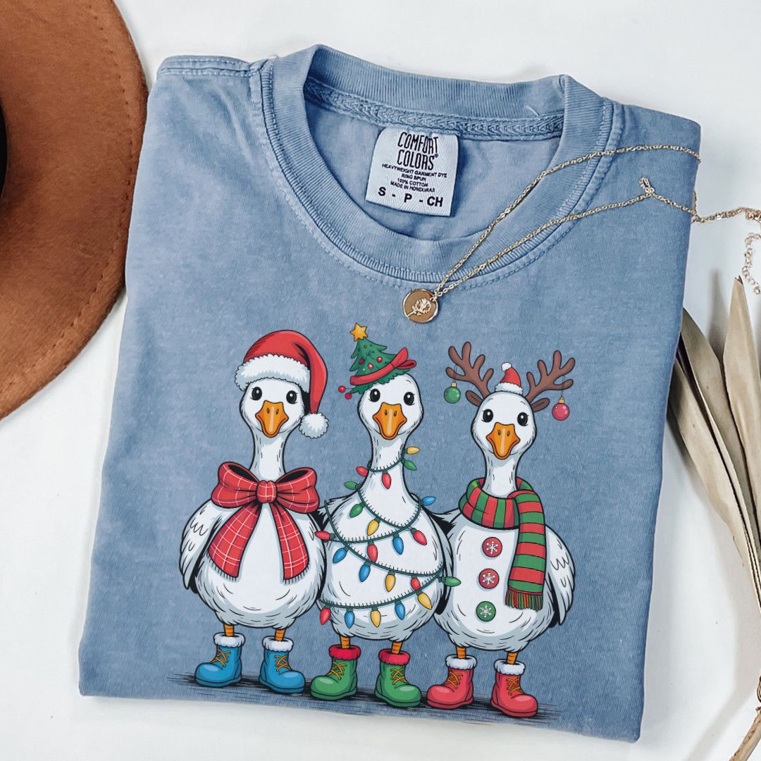 Funny Christmas Goose Comfort Colors Tee Blue Jean