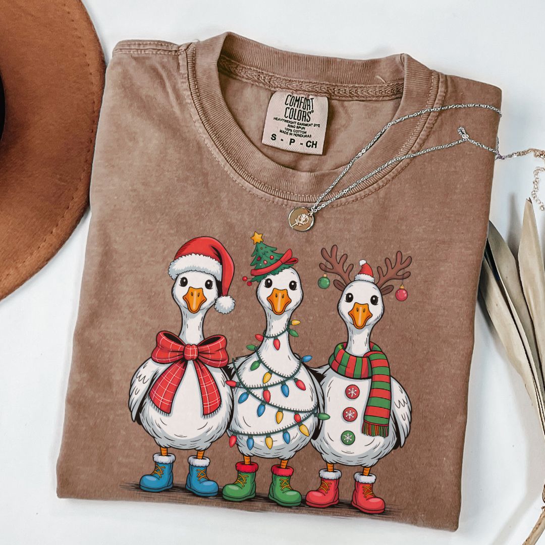 Funny Christmas Goose Comfort Colors Tee Espresso