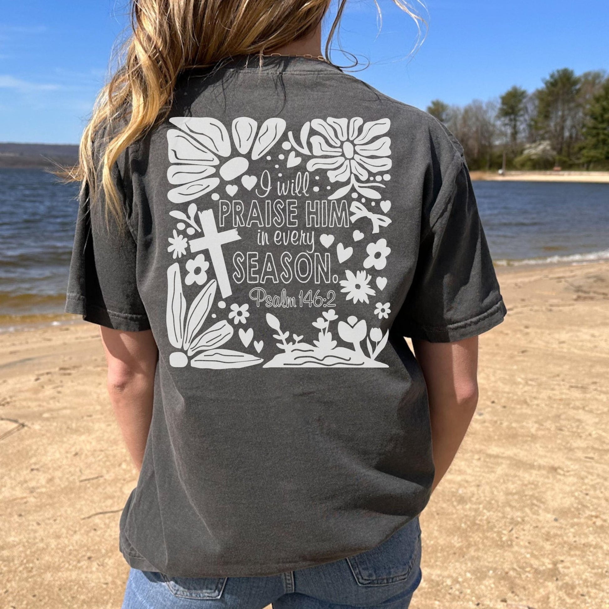 Pastel Comfort Colors tee featuring Psalm 1462 and floral cross artwork ideal faith based shirt for teens women or church events