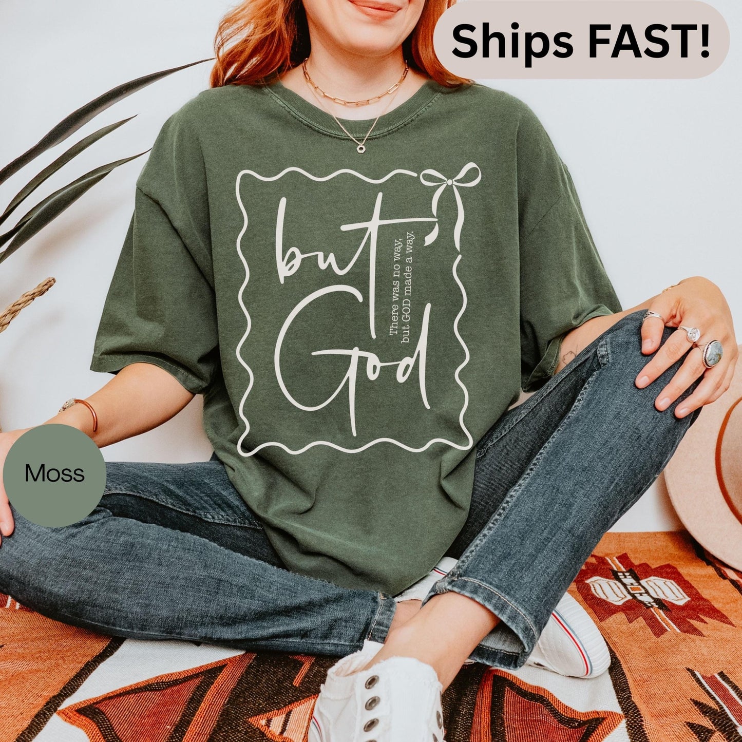 Faith gift for mom or grandma with stylish But God message, perfect for church, Bible study, or everyday wear, soft and comfy religious tee
