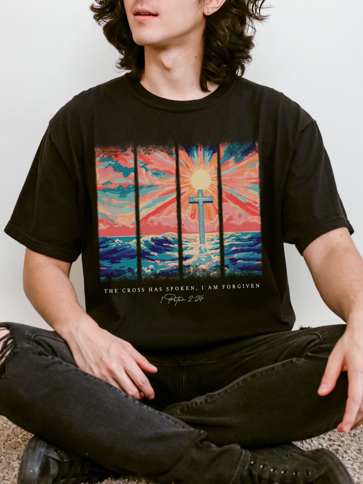 The Cross Has Spoken I Am Forgiven 1 Peter 2:24 Comfort Colors Tee Black