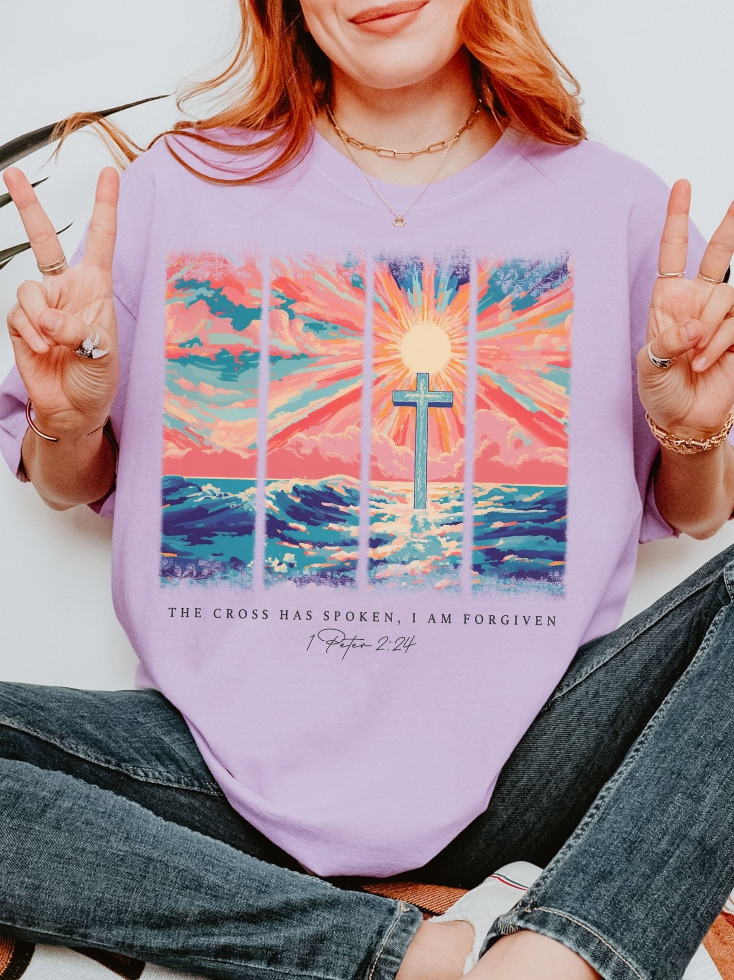 The Cross Has Spoken I Am Forgiven 1 Peter 2:24 Comfort Colors Tee Orchid