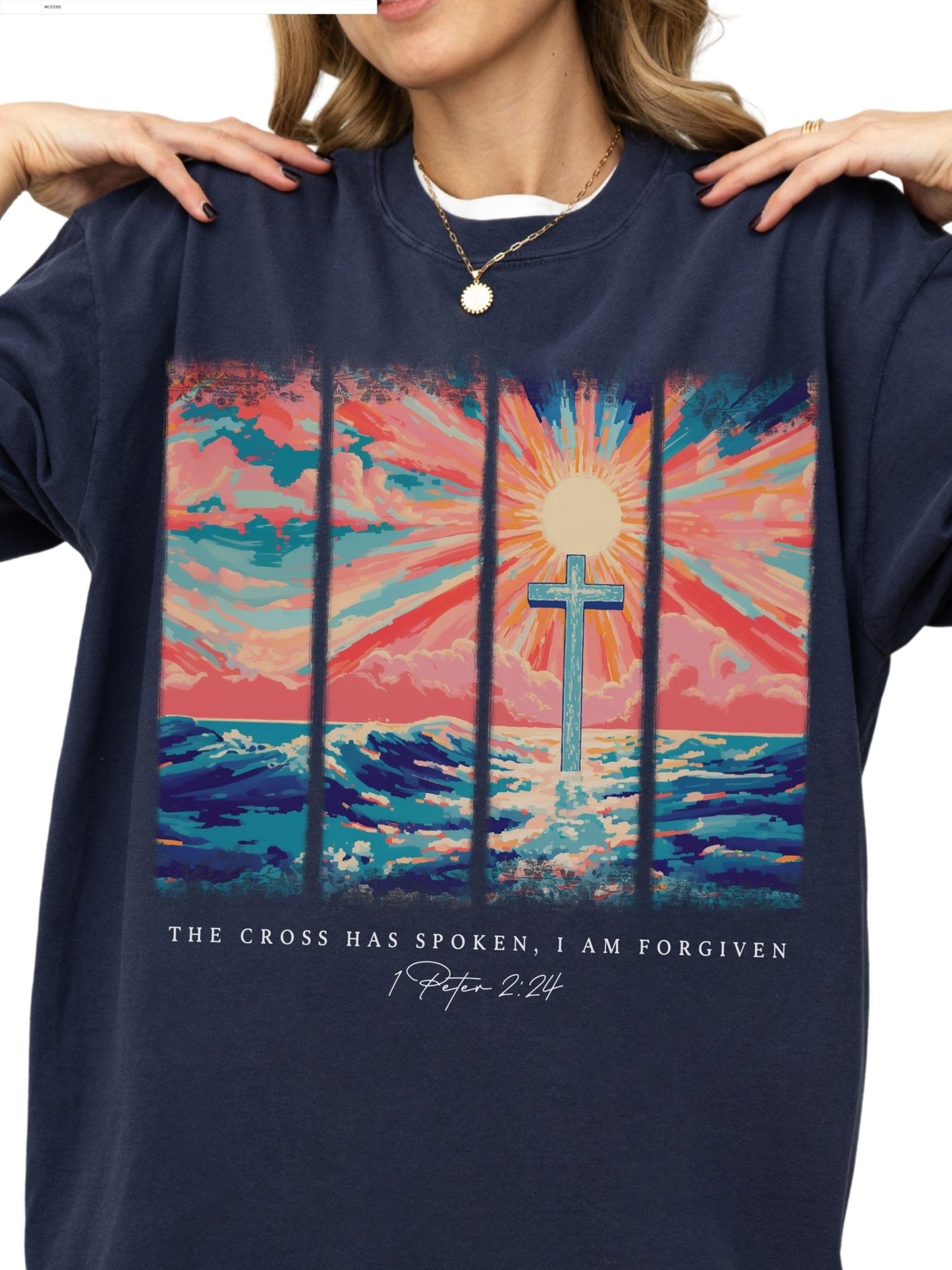 The Cross Has Spoken I Am Forgiven 1 Peter 2:24 Comfort Colors Tee Navy