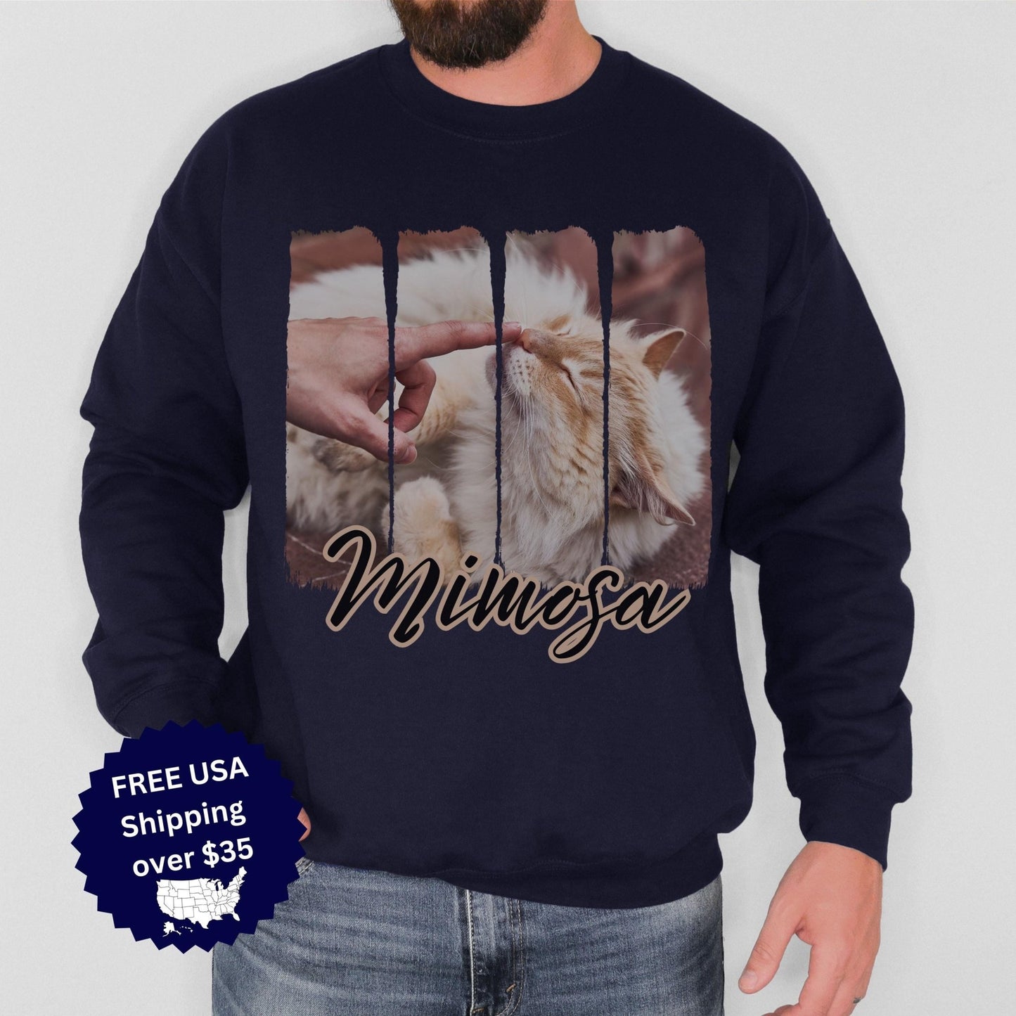 Custom pet photo sweatshirt featuring a unique brushstroke design with one, three, or four images, perfect for pet lovers and personalized gifts.