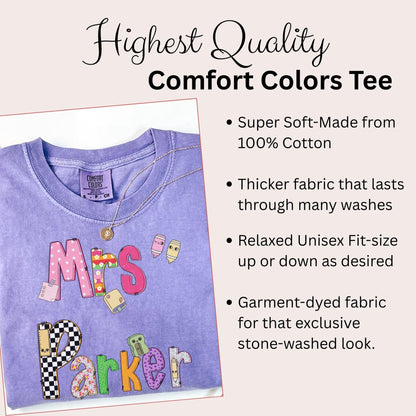 a purple t - shirt with the words ms and mrs on it