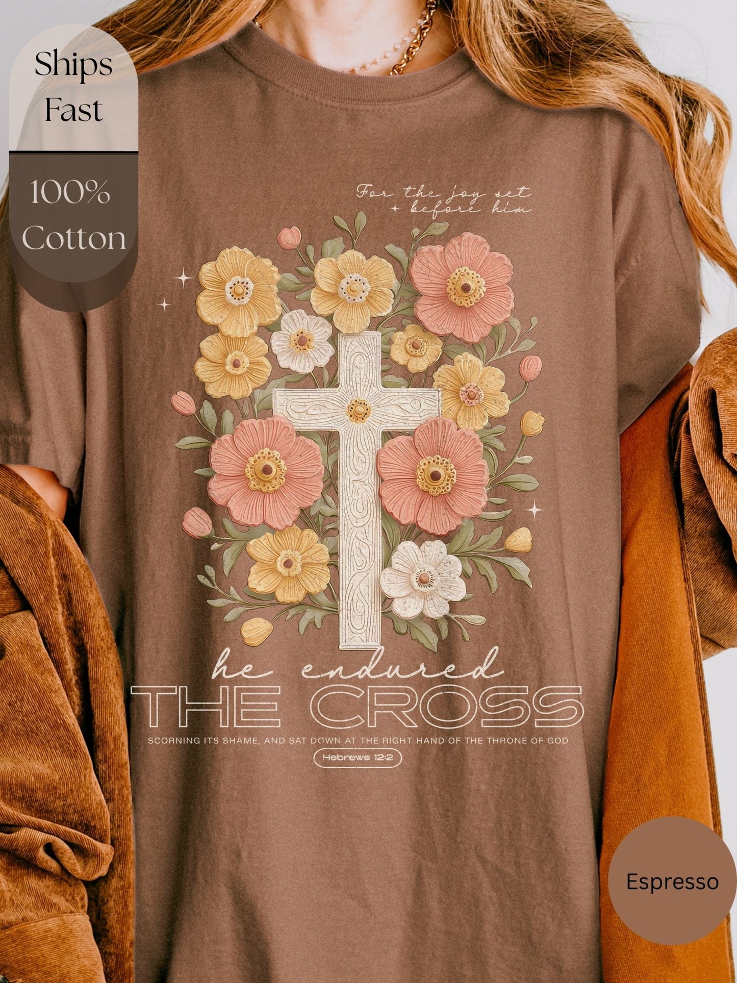 He Endured The Cross Comfort Colors Tee Espresso