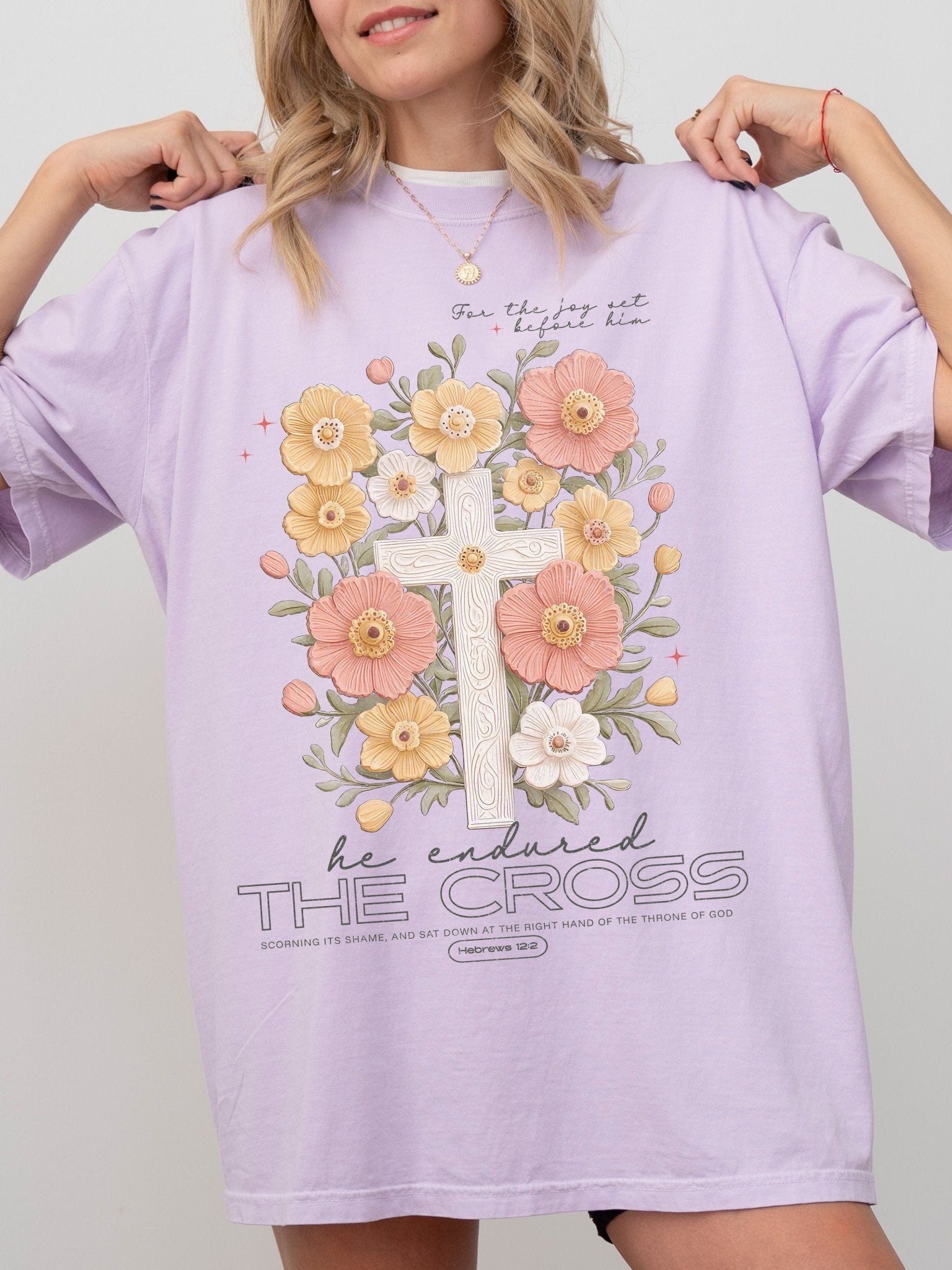 He Endured The Cross Comfort Colors Tee Orchid