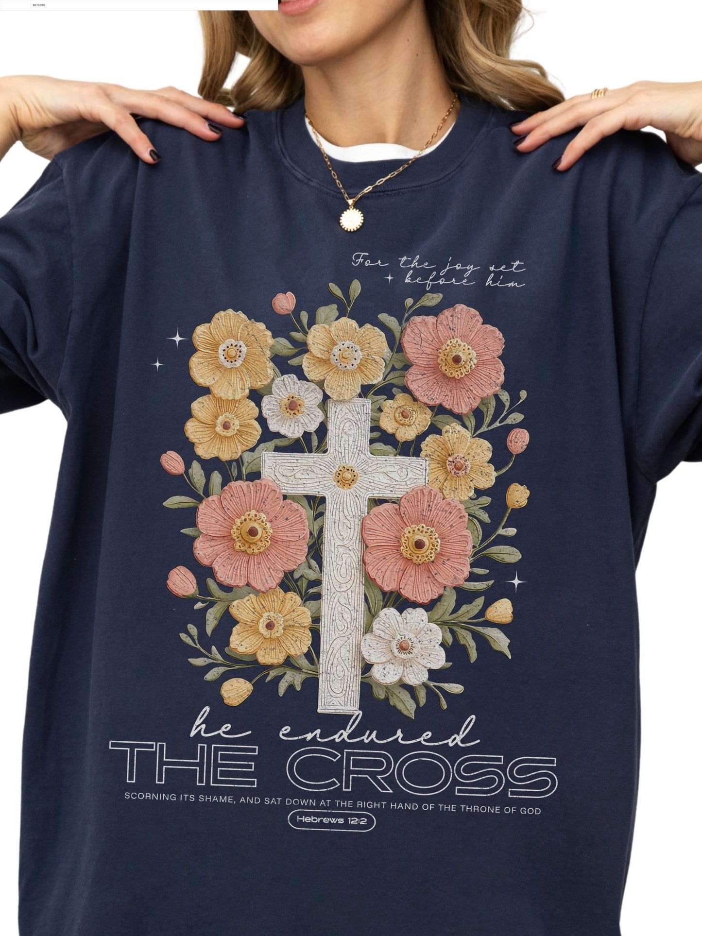 He Endured The Cross Comfort Colors Tee Navy