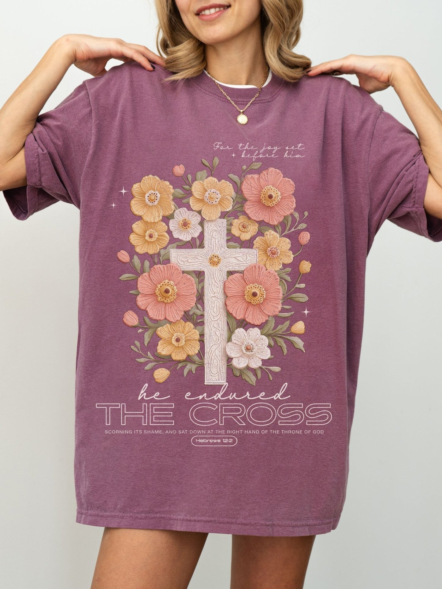 He Endured The Cross Comfort Colors Tee Berry