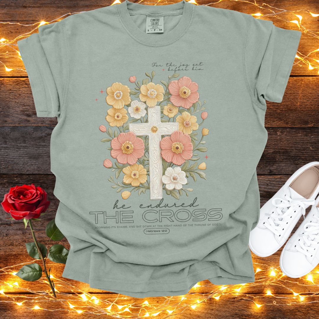 He Endured The Cross Comfort Colors Tee Bay