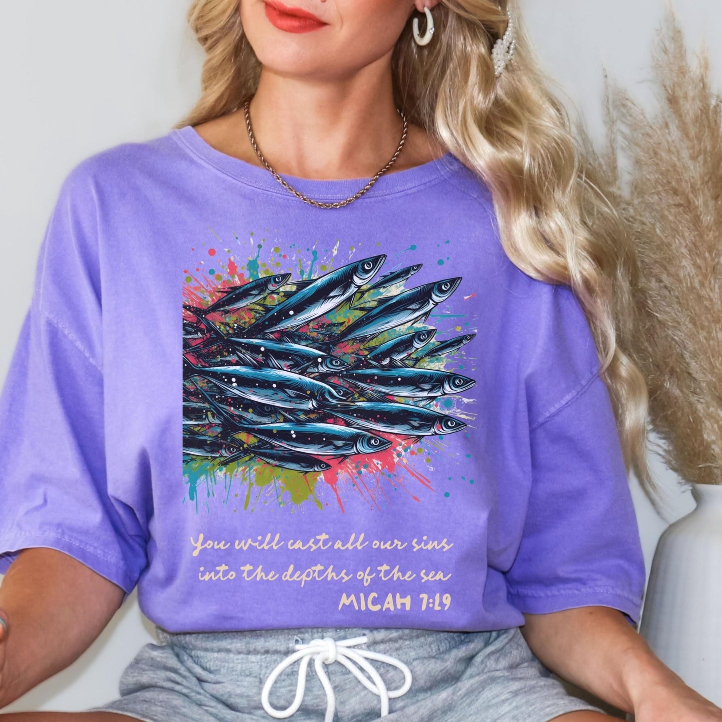Faith-inspired Christian T Shirt with a beautiful Micah 7 19 design, ideal as a religious scripture tee for women and a perfect faith-based apparel gift for her this Mother’s Day or any special occasion.