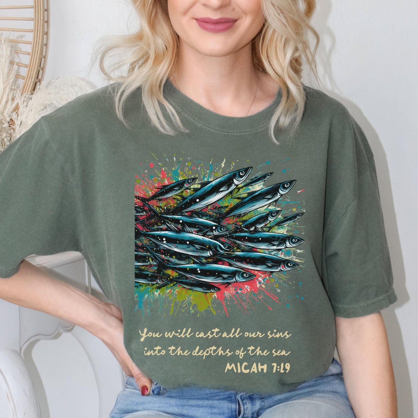 Christian apparel featuring Micah 7 19 scripture, perfect for those who love faith-based tees, want an uplifting religious scripture shirt, or need an inspirational Christian gift for Mother’s Day.