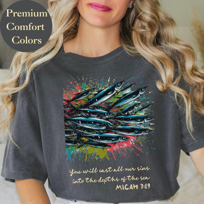 Celebrate faith with this Bible Verse T Shirt featuring Micah 7 19, a must-have faith-based apparel piece for women looking for a stylish religious scripture tee and a thoughtful Christian gift.