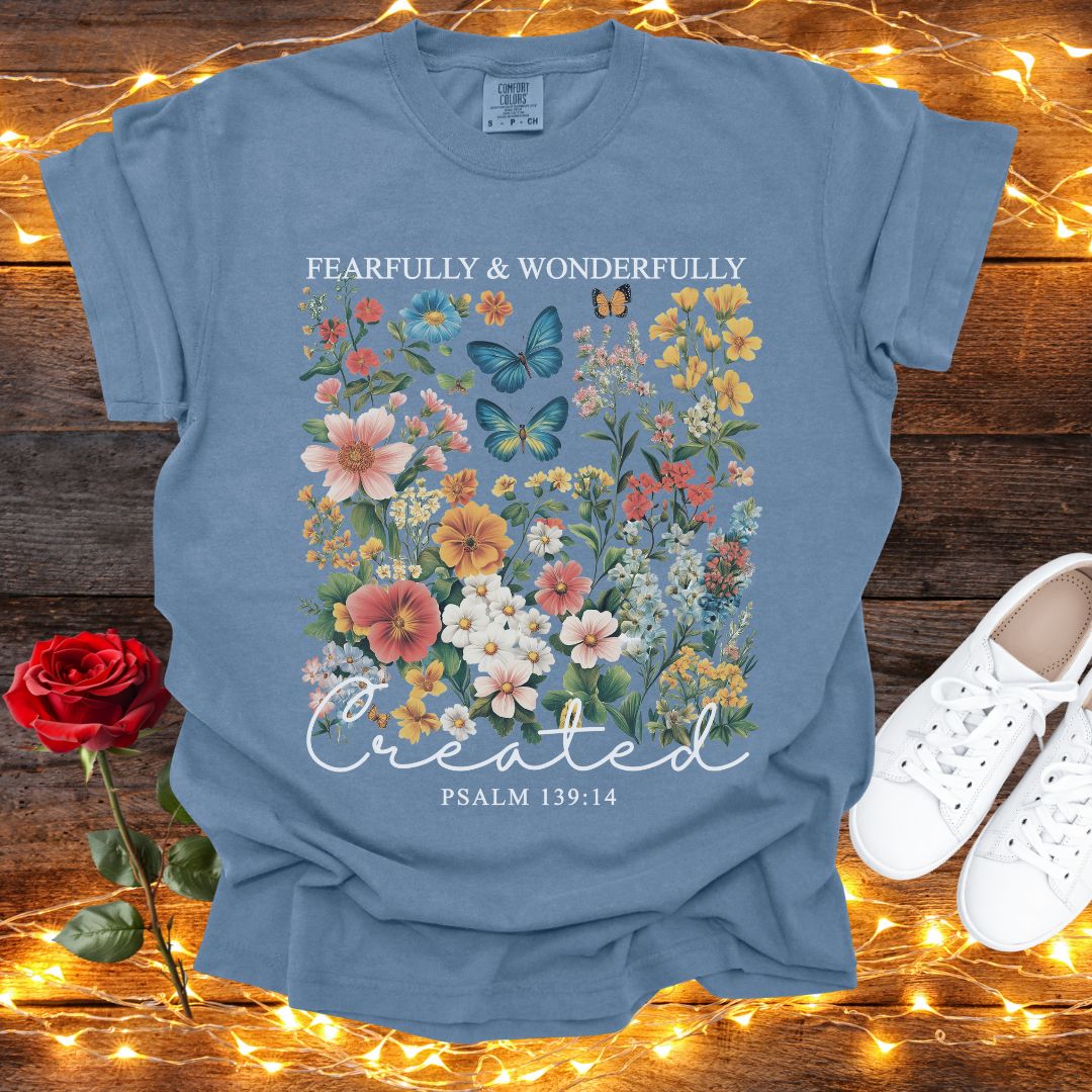 Fearfully and Wonderfully Created Psalm 139:14 Comfort Colors Tee Blue Jean