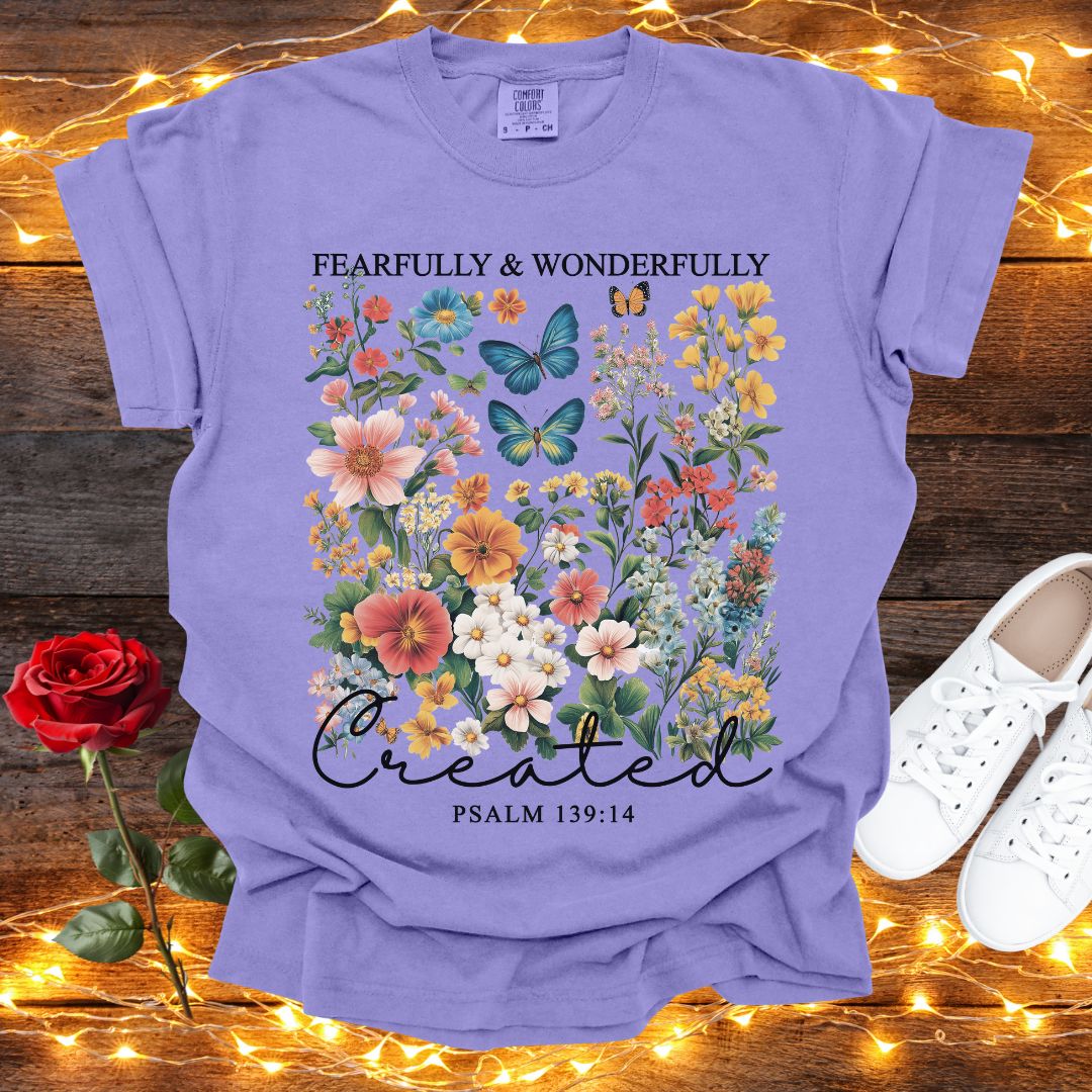 Fearfully and Wonderfully Created Psalm 139:14 Comfort Colors Tee Violet