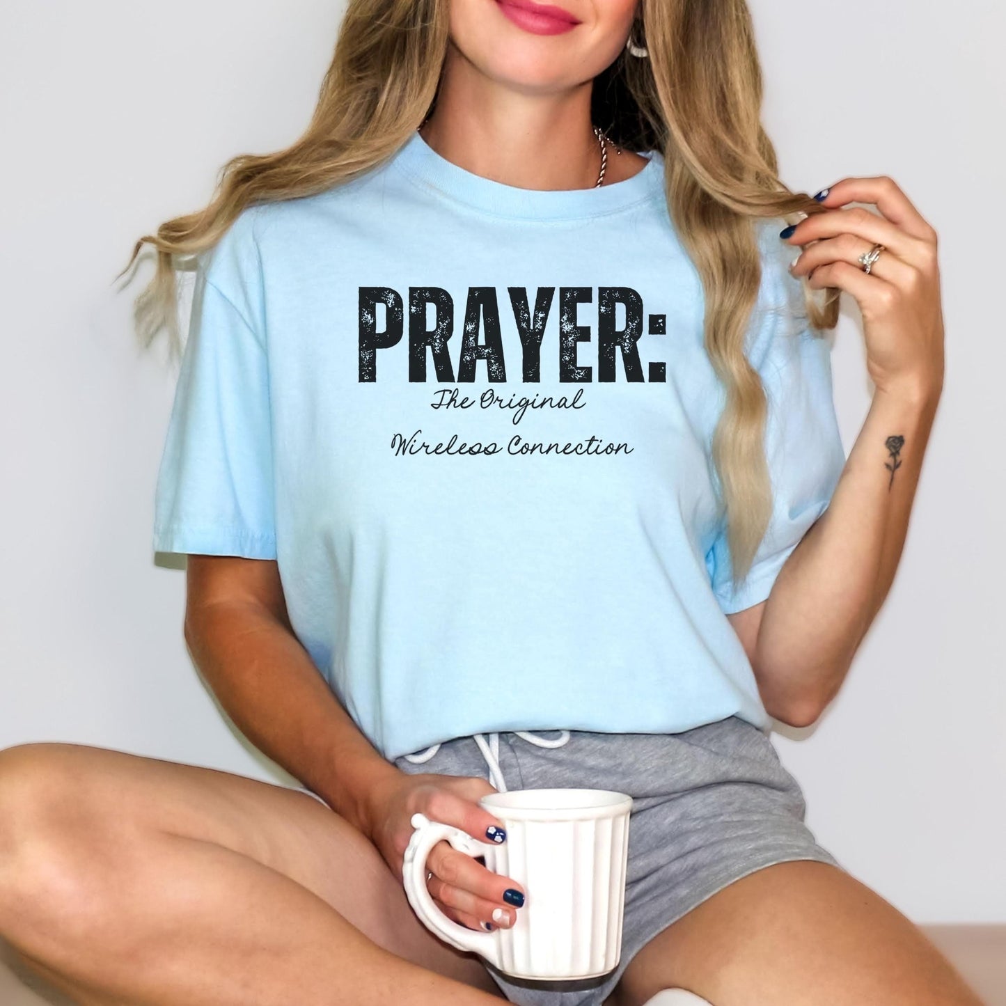 Prayer faith shirt featuring a humorous and inspirational message perfect for church worship everyday faith-based outfits and as a spiritual gift for Christian friends and family