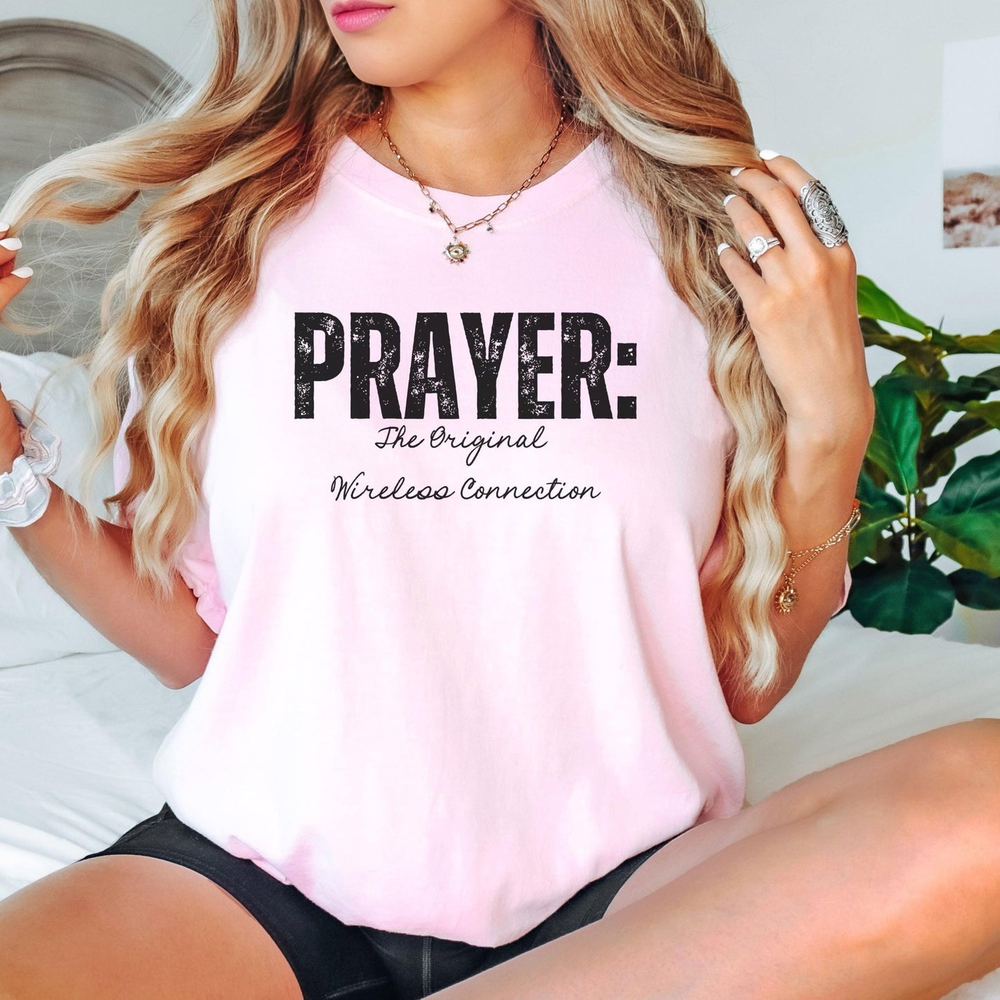 Funny Christian faith tee with Prayer The Original Wireless Connection design ideal for believers religious gift idea and Bible-inspired apparel for women and men