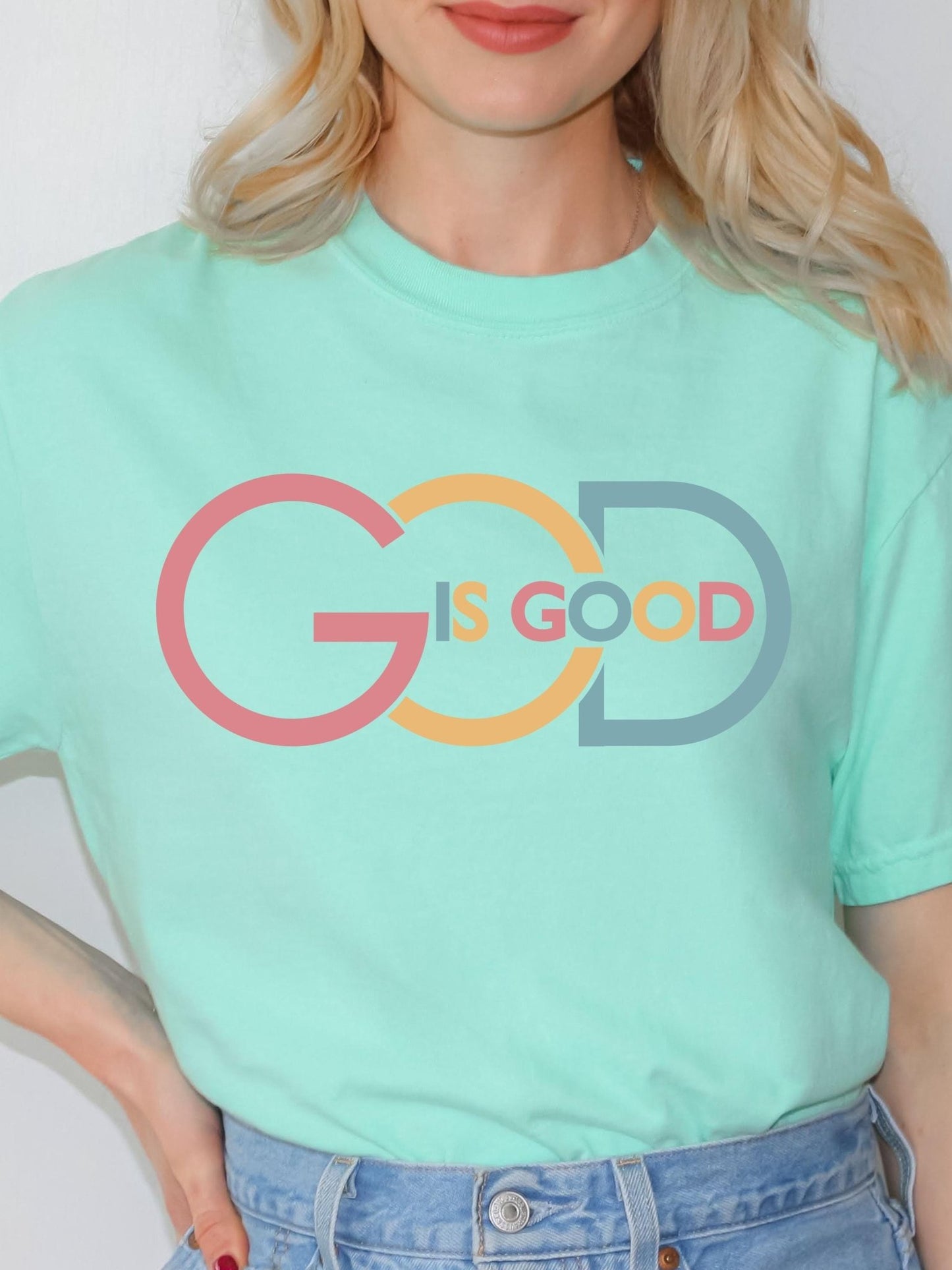 Christianity themed Comfort Colors shirt featuring God Is Good message ideal for moms dads and believers looking for an uplifting Bible verse tee