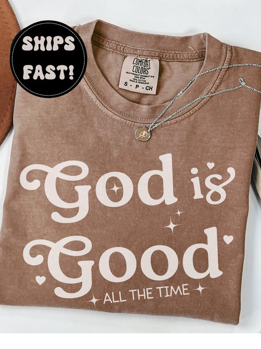 christian shirt with god is good text