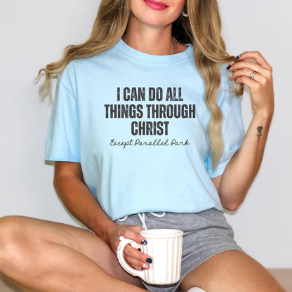 Aesthetic faith-based T-shirt for casual wear, featuring an uplifting Bible verse that makes a meaningful and humorous statement.