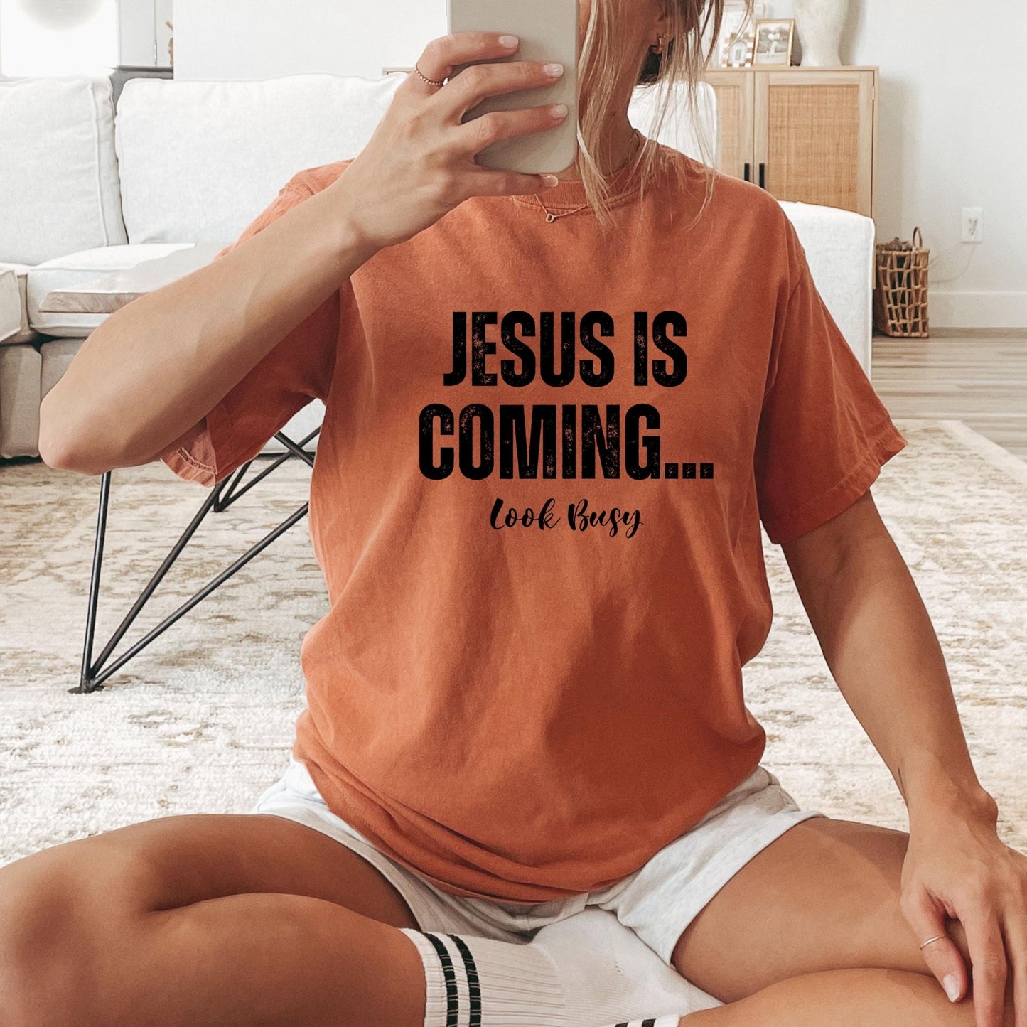 Oversized Comfort Colors Tee featuring bold Christian humor, a trendy and cozy choice for those who love Jesus and laughter.