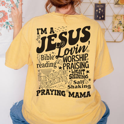 Faith based mama t shirt with Bible reading worship praising design ideal gift for Christian moms attending Bible studies or church retreats