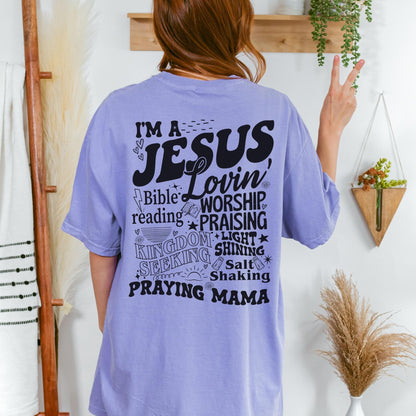 Comfort Colors Christian t shirt for moms with faith phrases like Kingdom Seeking and Praying Mama perfect for spiritual encouragement