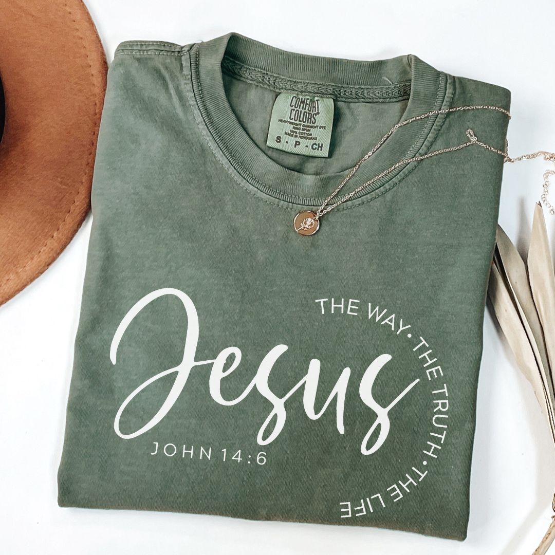 Jesus The Way The Truth The Light John 14:6 Comfort Colors Tee Moss