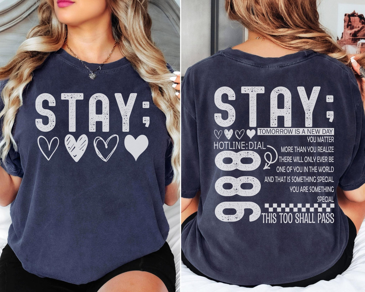 Stay Suicide Prevention Shirt with an uplifting message promoting mental health awareness, hope, and encouragement for those in need of support